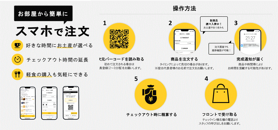 「変なホテル　小松駅前」にて、スマートフォンを使ってお土産品を購入できる“お土産ルームオーダー”サービスを7月1日（金）より導入いたします。